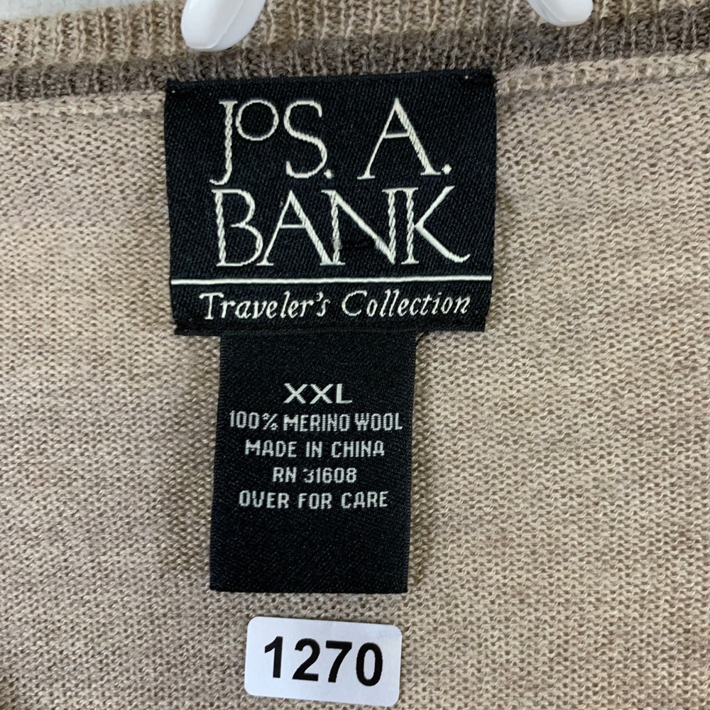 Jos. A. Bank Traveler's Collection Men's Merino Wool V Neck Sweater XXL Taupe - Picture 3 of 9